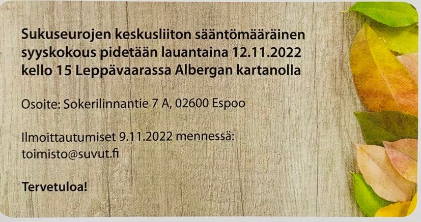 Tervetuloa syyskokoukseen 